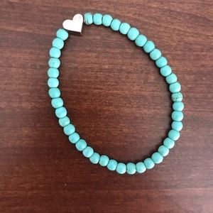 Turquoise beaded heart charm stretch bracelet